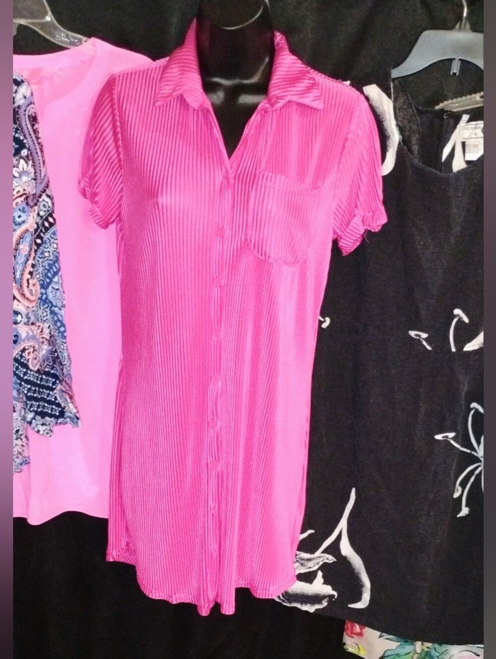 Jolie & Joy Pink Velvet Ribbed Button Front Shirt Dress Women’s Small